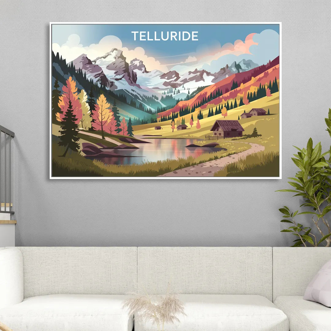 Telluride Alpine Landscape Sitting Room - White Canvas Wall Art