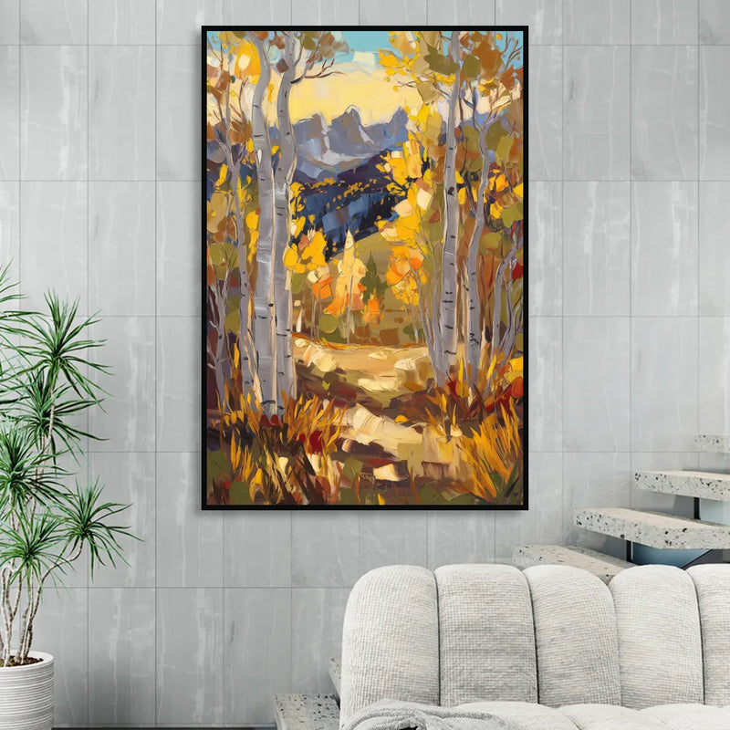 Telluride Autumn Aspen Forest Living Room - Black Canvas Wall Art