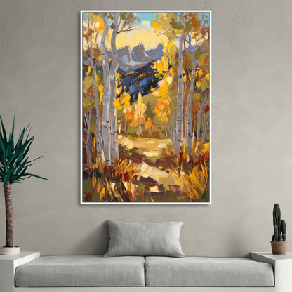 Telluride Autumn Aspen Forest Sitting Room - White Canvas Wall Art