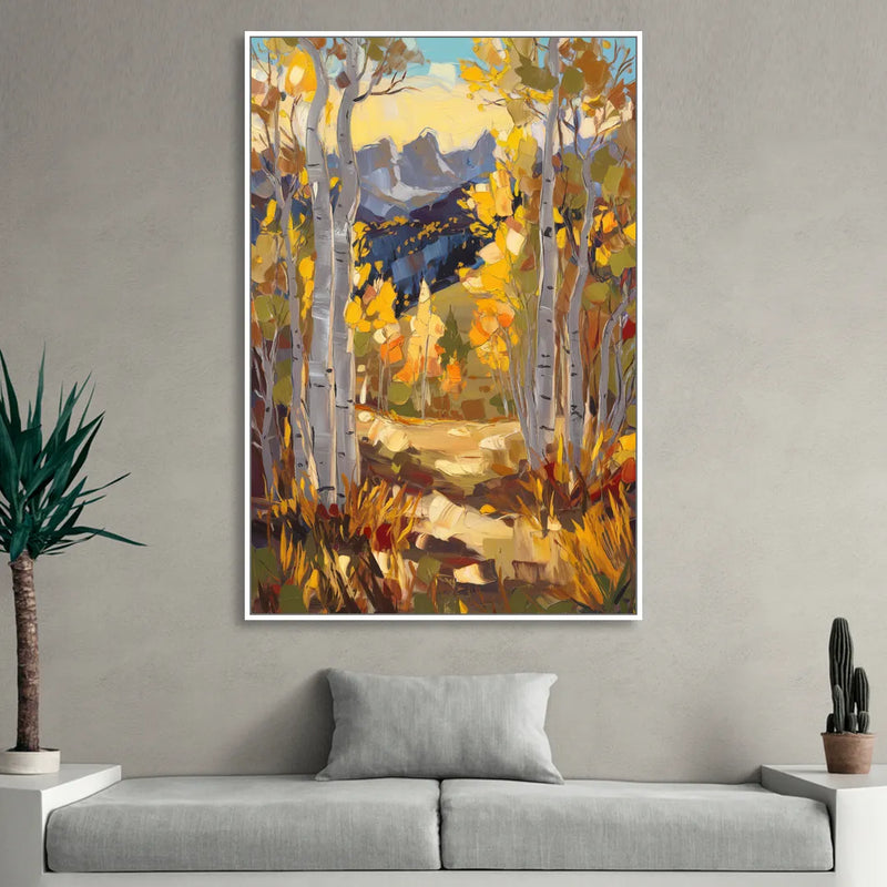 Telluride Autumn Aspen Forest Sitting Room - White Canvas Wall Art