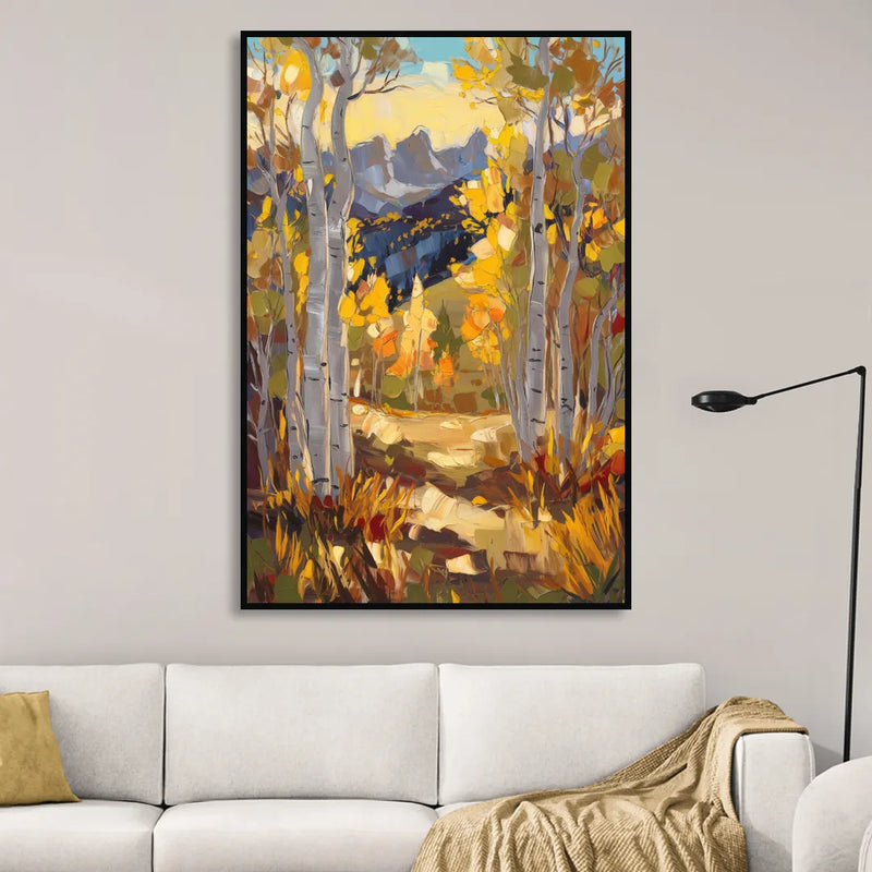 Telluride Autumn Aspen Forest Sitting Room - Black Canvas Wall Art