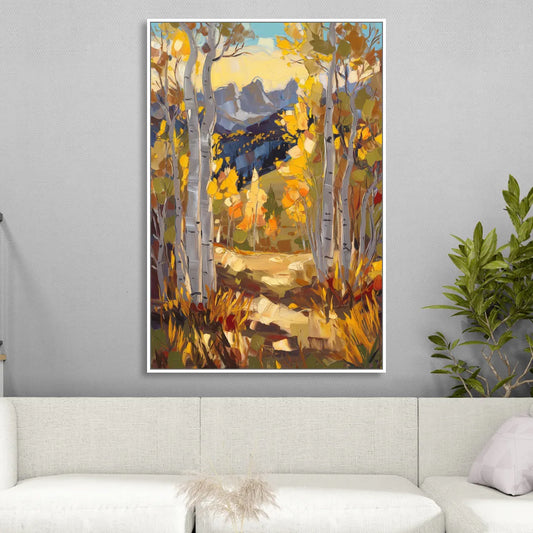 Telluride Autumn Aspen Forest Living Room - White Canvas Wall Art