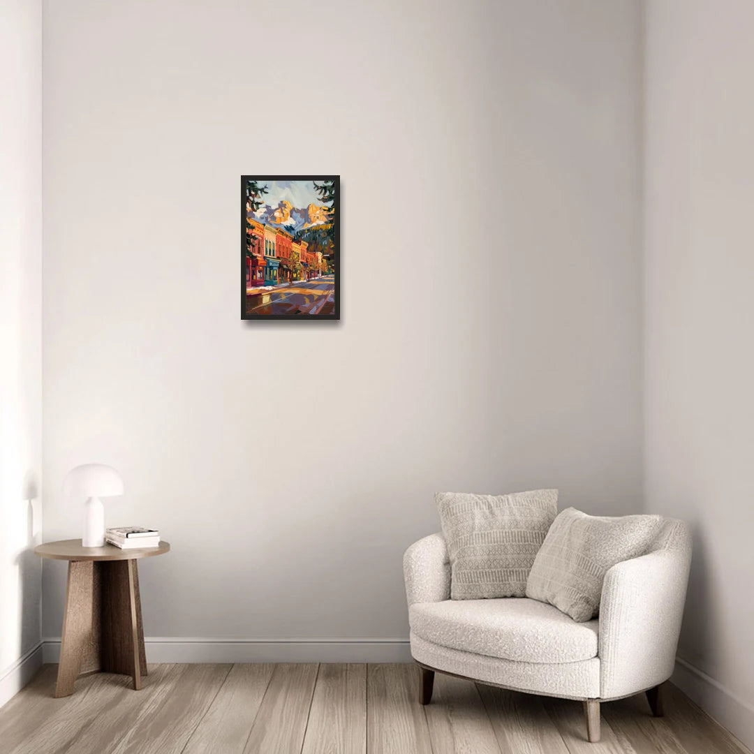 Telluride Downtown Charm - Black Framed Canvas Wall Art - Sofa - 12x18