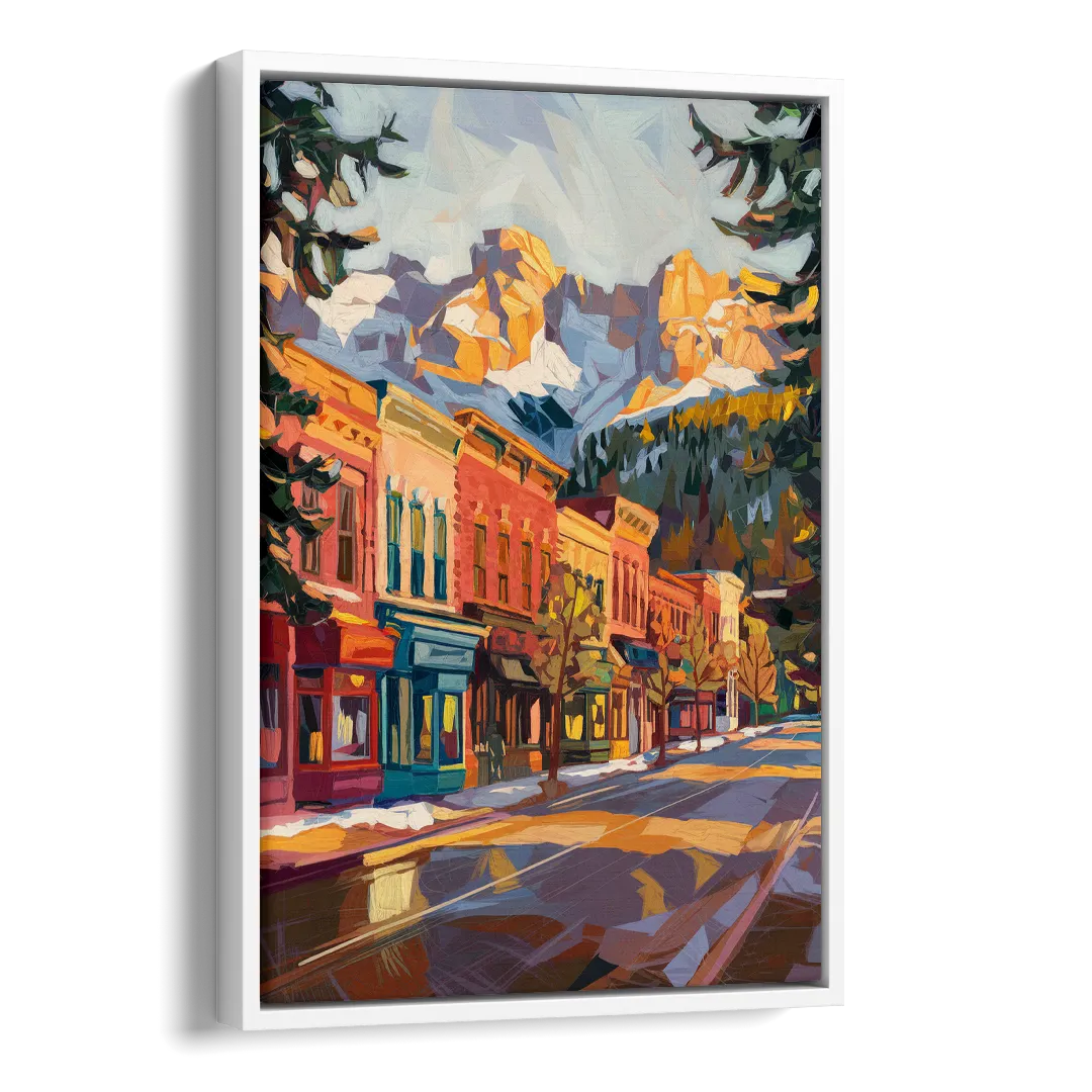 Telluride Downtown Charm Side - White Canvas Wall Art