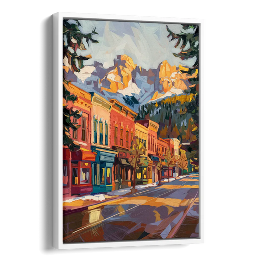 Telluride Downtown Charm Side - White Canvas Wall Art