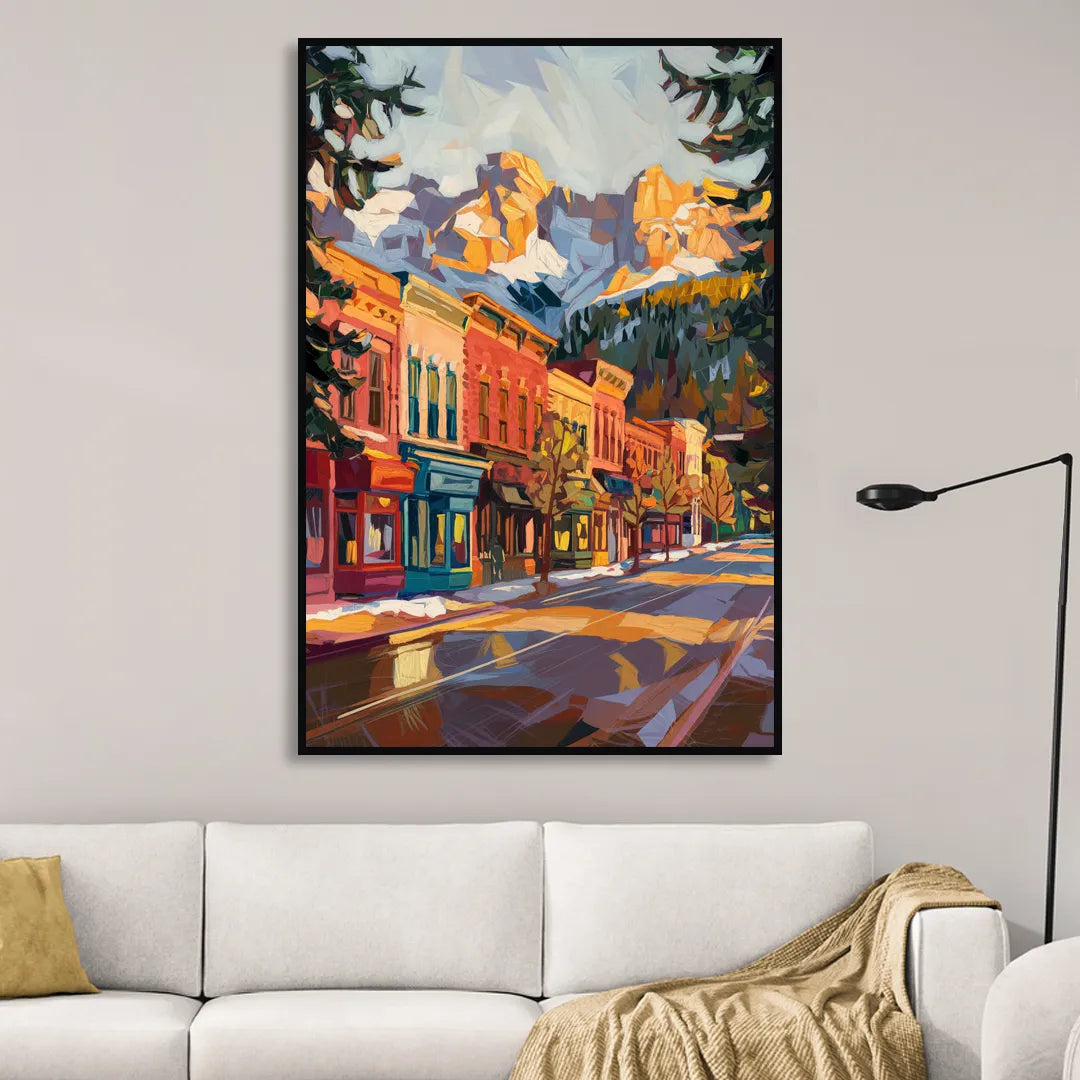 Telluride Downtown Charm Living Room - Black Canvas Wall Art