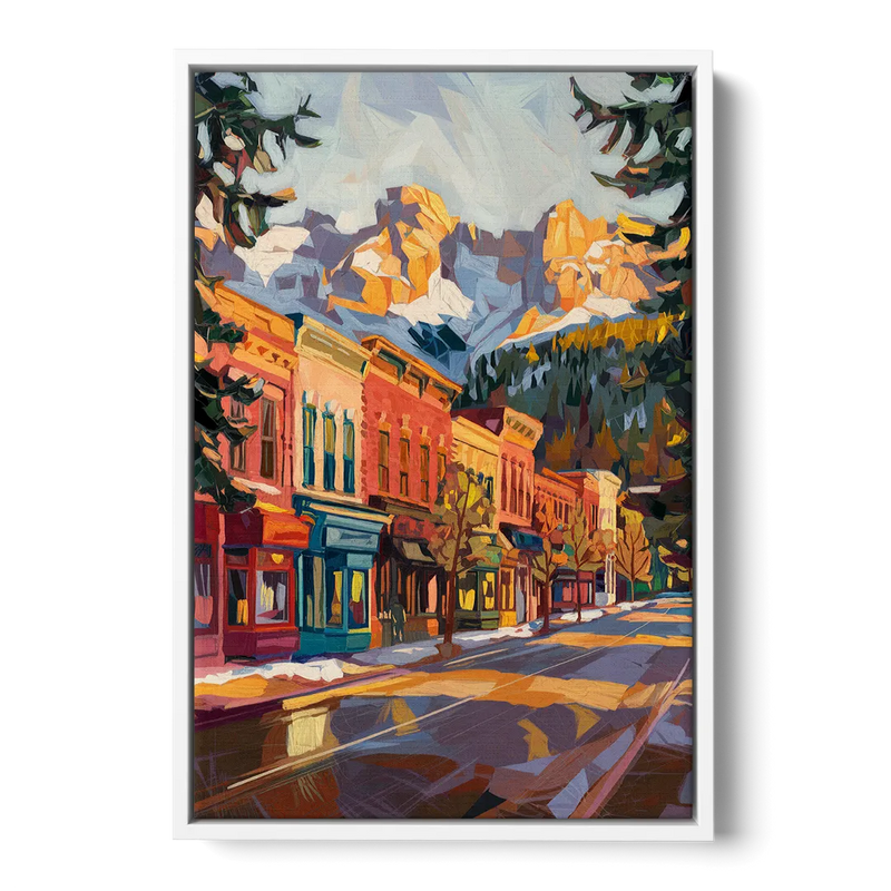 Telluride Downtown Charm Front - White Canvas Wall Art