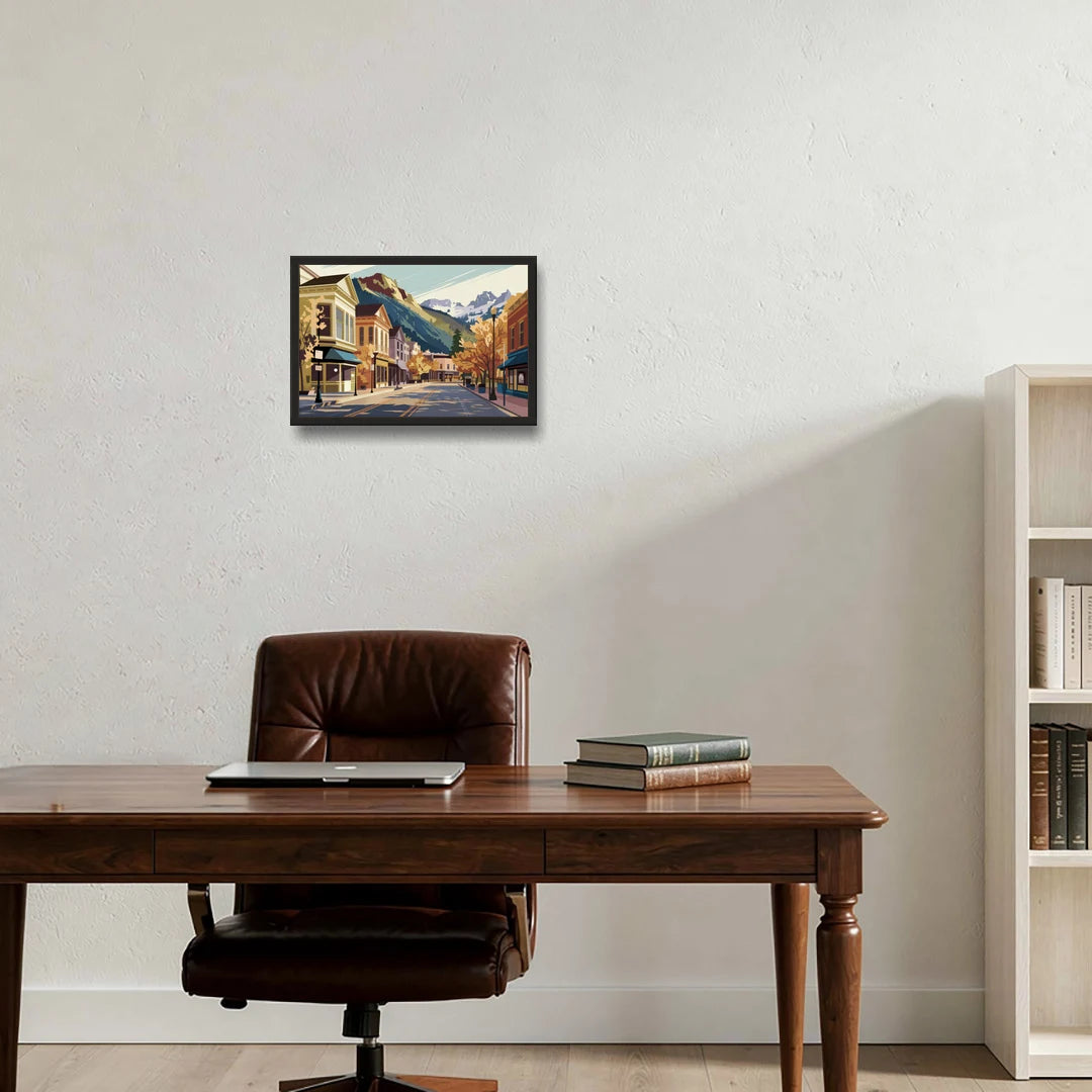 Telluride Historic Main Street - Black Framed Canvas Wall Art - Office - 18x12