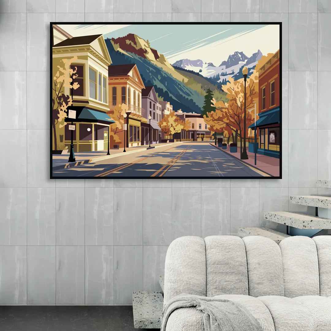 Telluride Historic Main Street Living Room - Black Canvas Wall Art