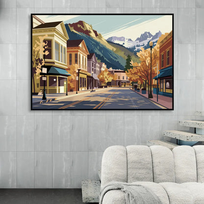 Telluride Historic Main Street Living Room - Black Canvas Wall Art