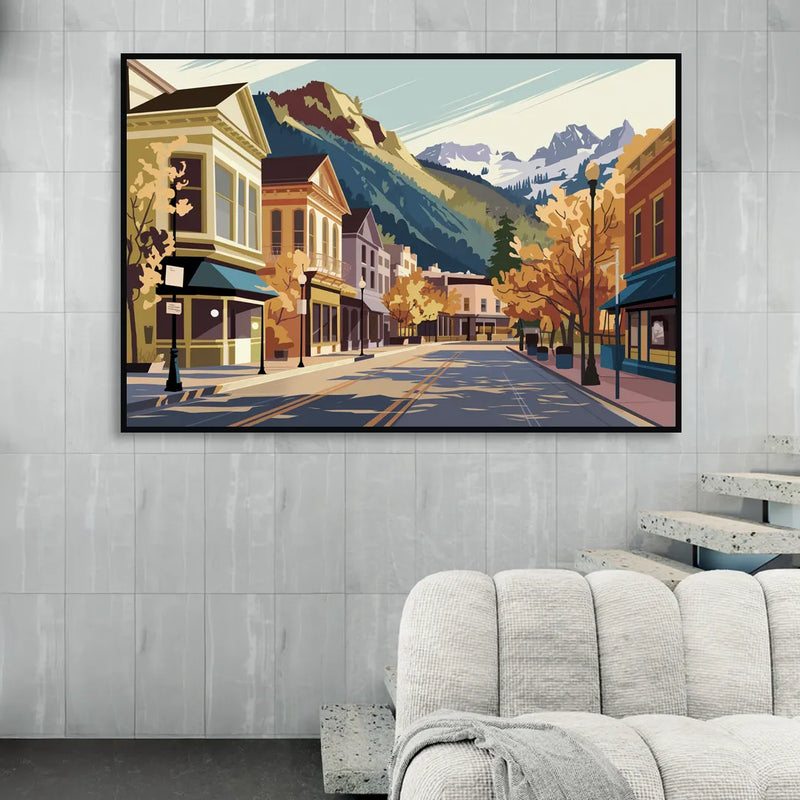 Telluride Historic Main Street Living Room - Black Canvas Wall Art