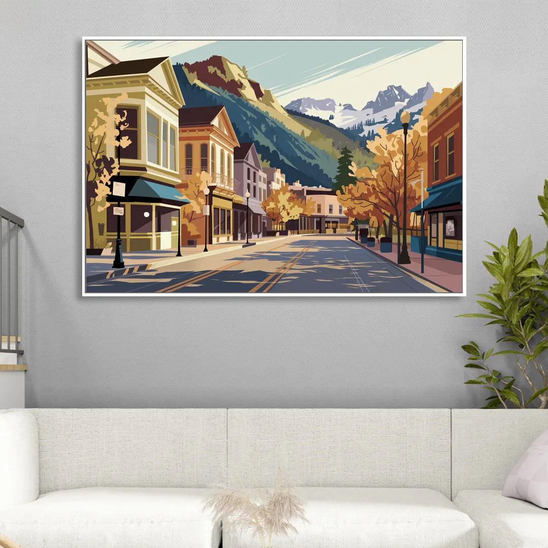Telluride Historic Main Street Living Room - White Canvas Wall Art