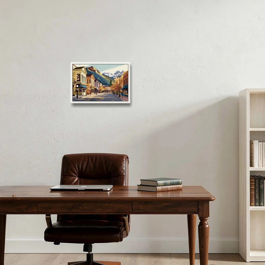 Telluride Historic Main Street - White Framed Canvas Wall Art - Office - 18x12