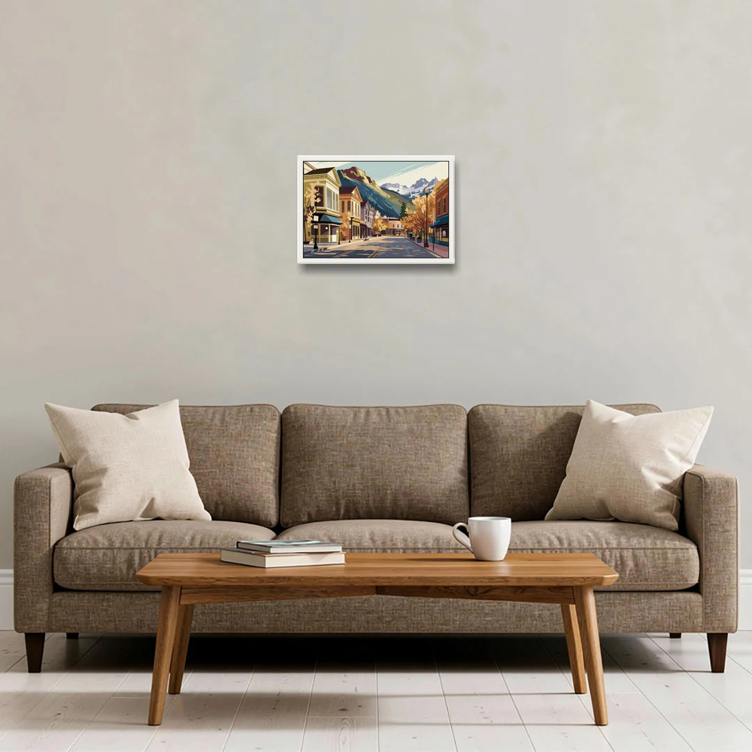 Telluride Historic Main Street - White Framed Canvas Wall Art - Sofa - 18x12
