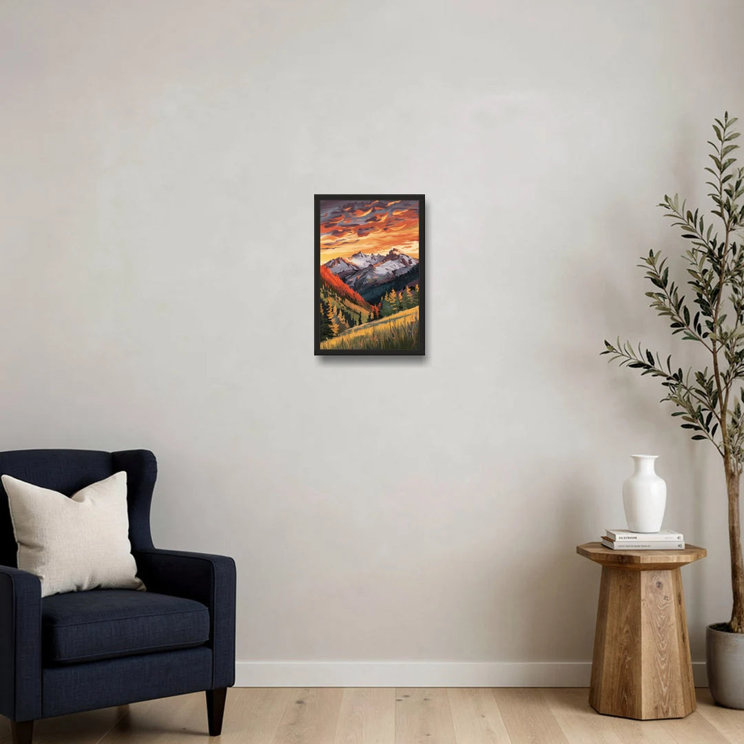 Telluride Mountain Sunset - Black Framed Canvas Wall Art - Sofa - 12x18