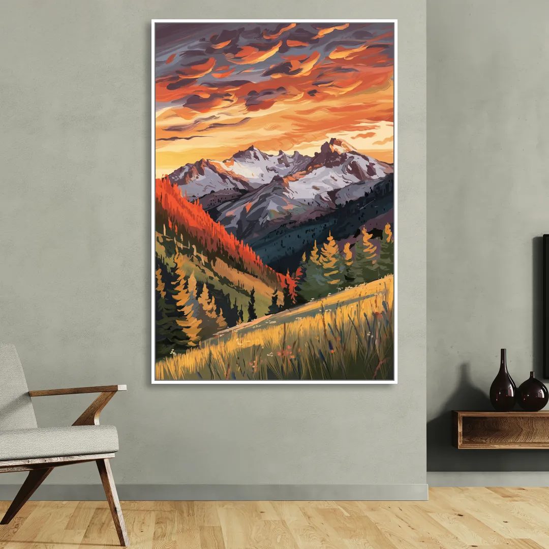Telluride Mountain Sunset Sitting Room - White Canvas Wall Art