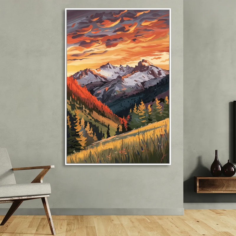 Telluride Mountain Sunset Sitting Room - White Canvas Wall Art