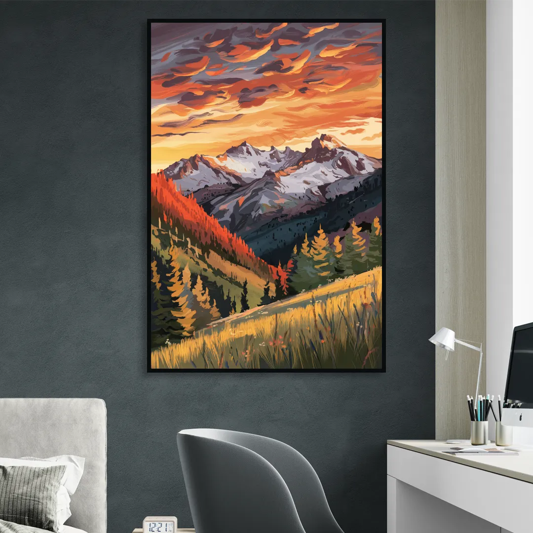 Telluride Mountain Sunset Sitting Room - Black Canvas Wall Art