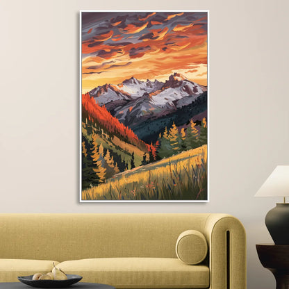 Telluride Mountain Sunset Living Room - White Canvas Wall Art