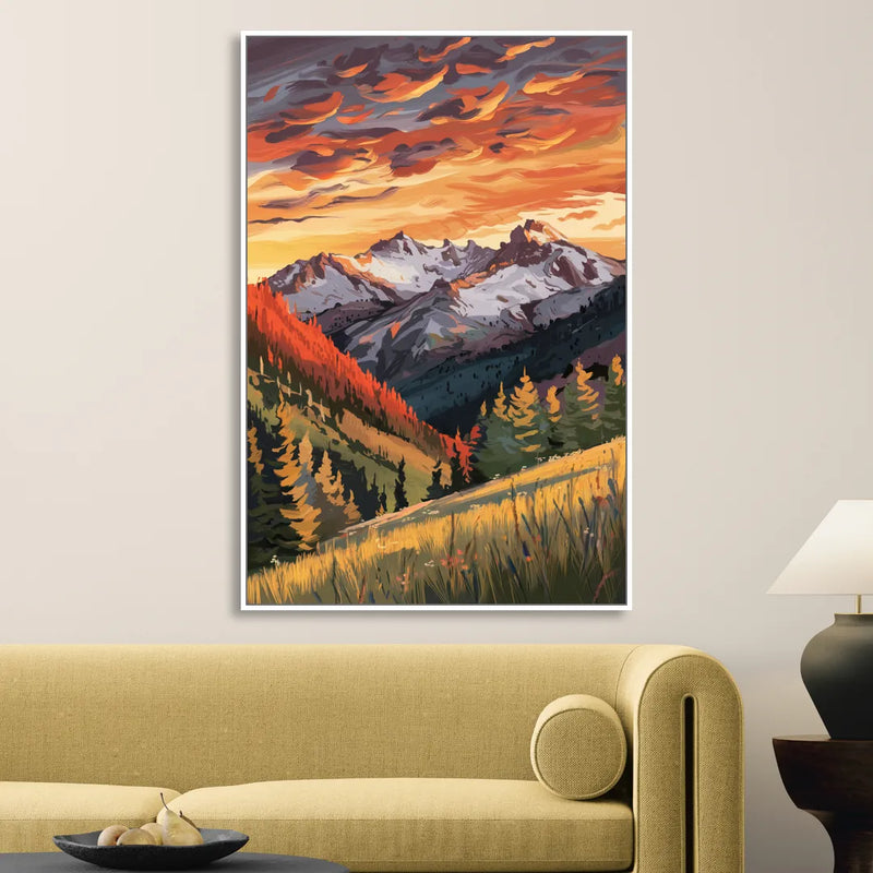 Telluride Mountain Sunset Living Room - White Canvas Wall Art