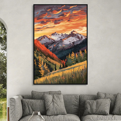 Telluride Mountain Sunset Living Room - Black Canvas Wall Art