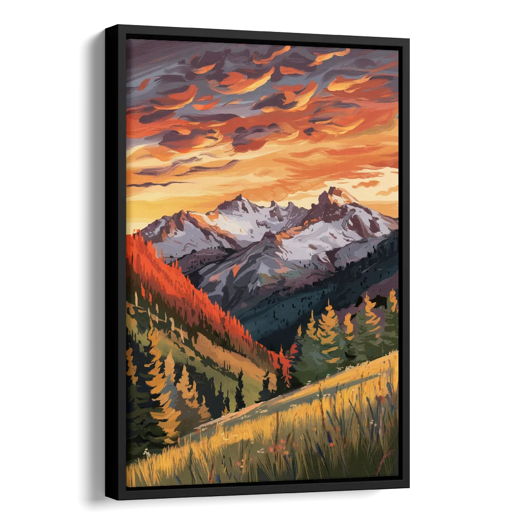 Telluride Mountain Sunset Side - Black Canvas Wall Art