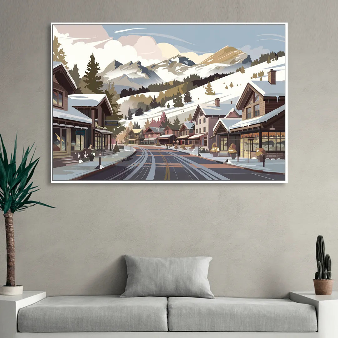 Telluride Ski Village View Living Room - White Canvas Wall Art