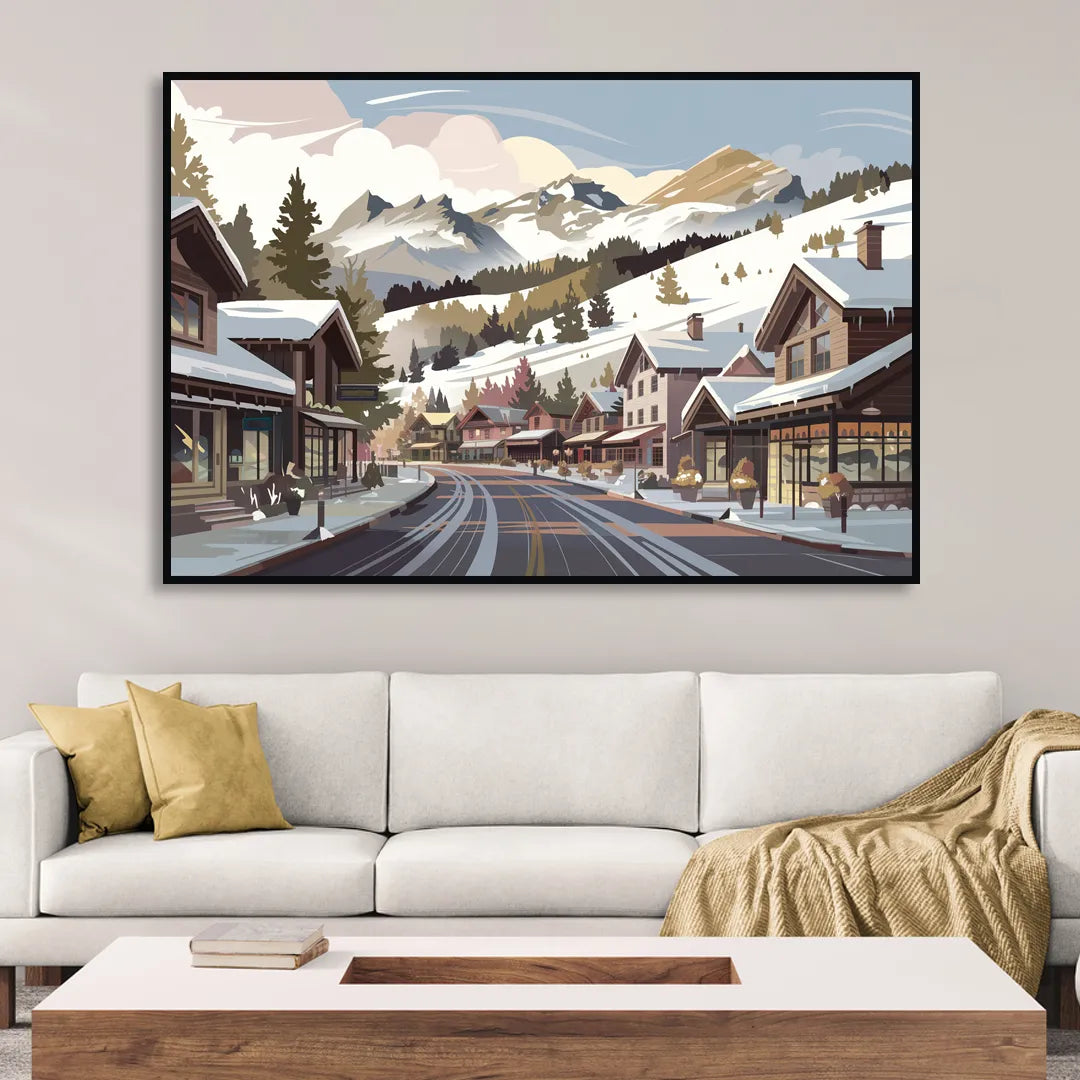 Telluride Ski Village View Living Room - Black Canvas Wall Art