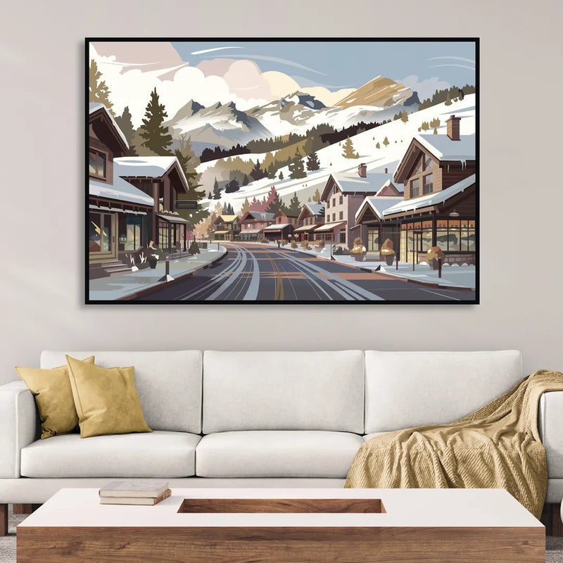 Telluride Ski Village View Living Room - Black Canvas Wall Art