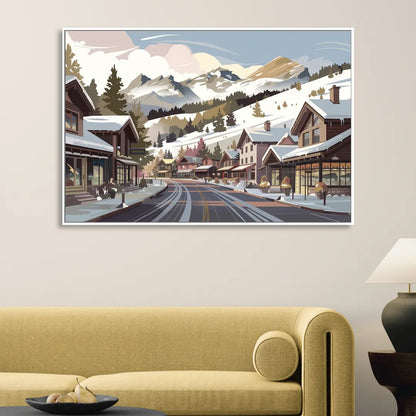 Telluride Ski Village View Sitting Room - White Canvas Wall Art
