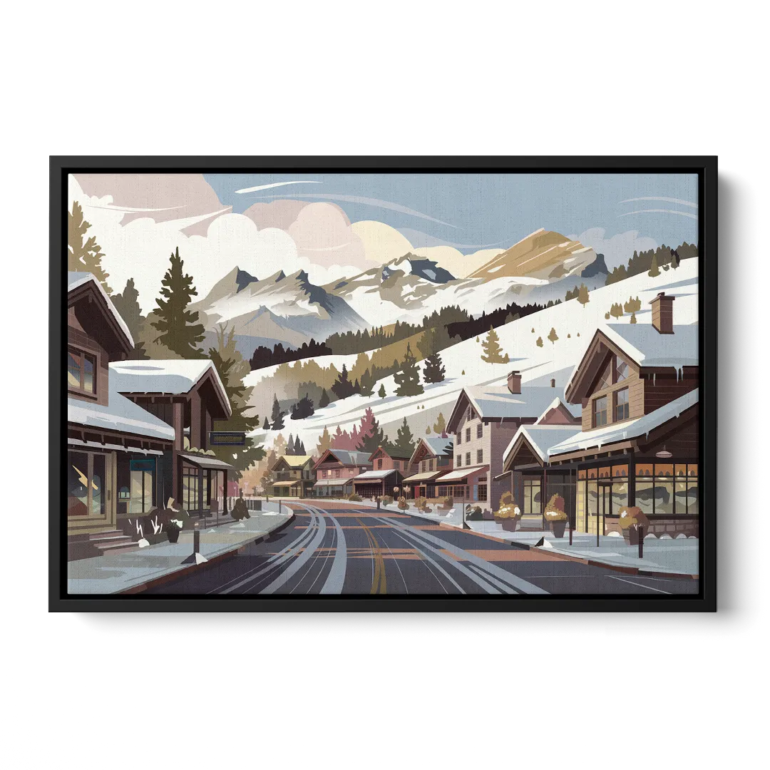 Telluride Ski Village View Front - Black Canvas Wall Art
