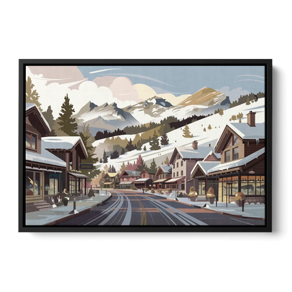 Telluride Ski Village View Front - Black Canvas Wall Art