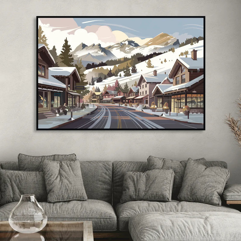 Telluride Ski Village View Sitting Room - Black Canvas Wall Art