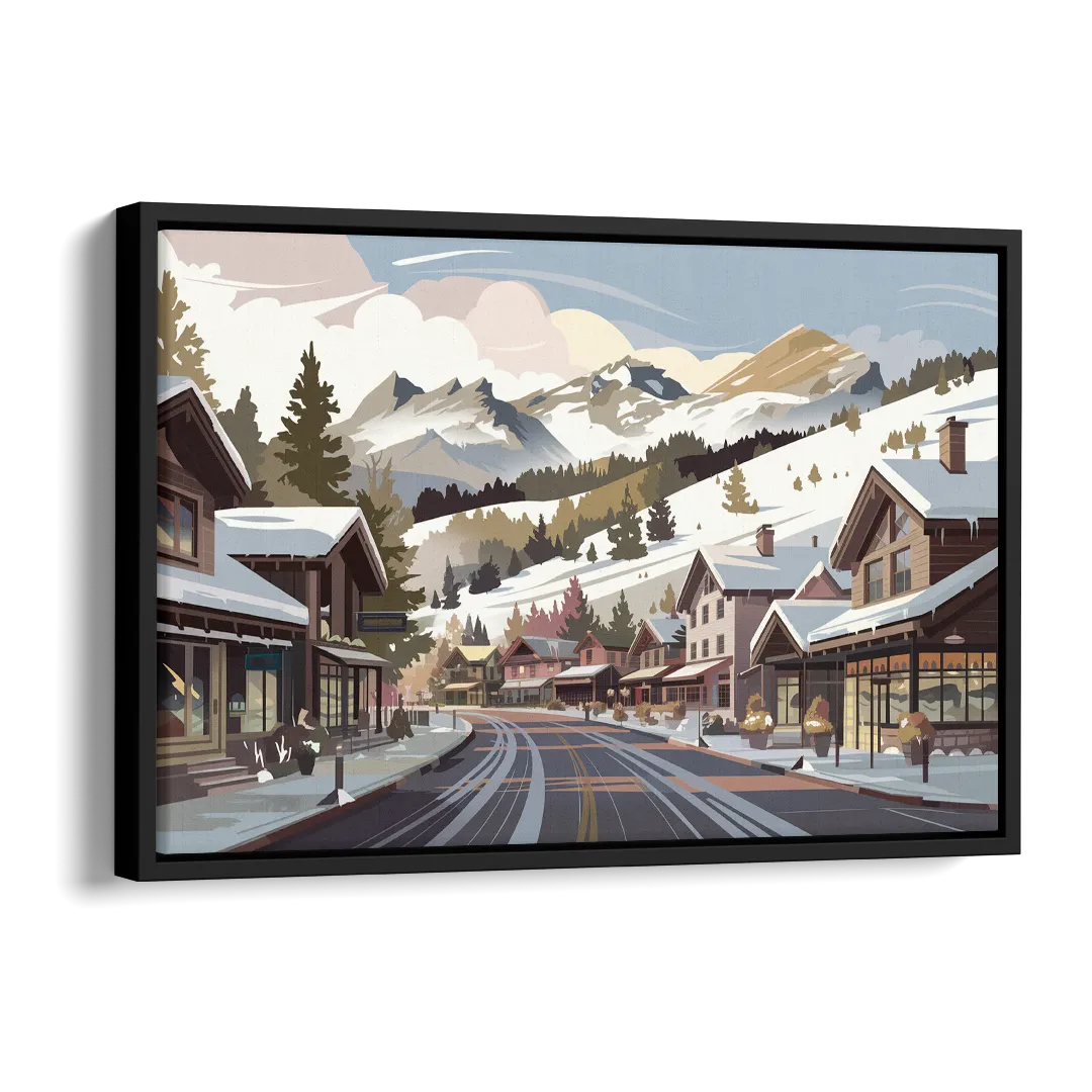 Telluride Ski Village View Side - Black Canvas Wall Art