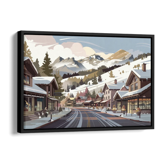Telluride Ski Village View Side - Black Canvas Wall Art