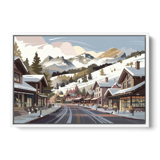 Telluride Ski Village View - White Framed Canvas Wall Art - Front