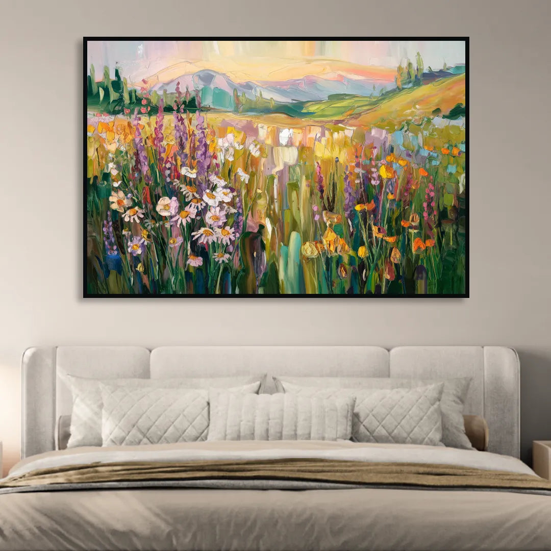 Telluride Summer Wildflowers Sitting Room - Black Canvas Wall Art