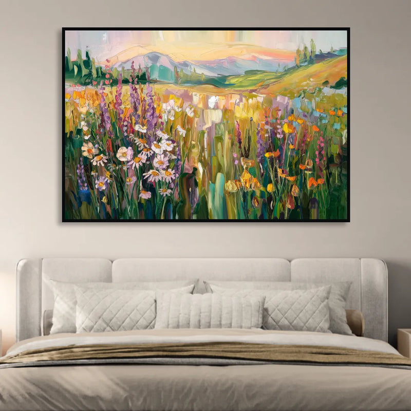 Telluride Summer Wildflowers Sitting Room - Black Canvas Wall Art