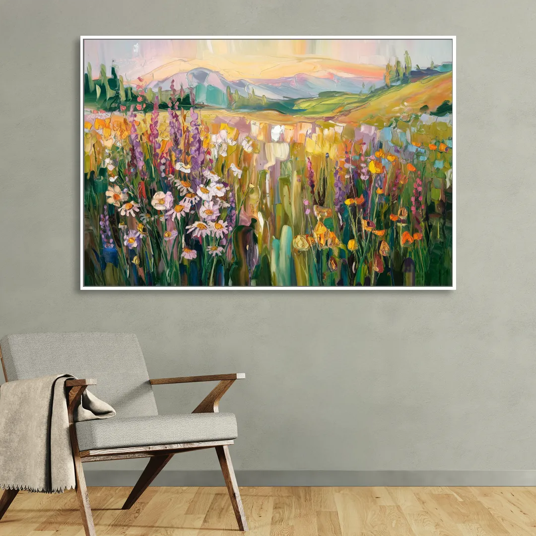 Telluride Summer Wildflowers Sitting Room - White Canvas Wall Art