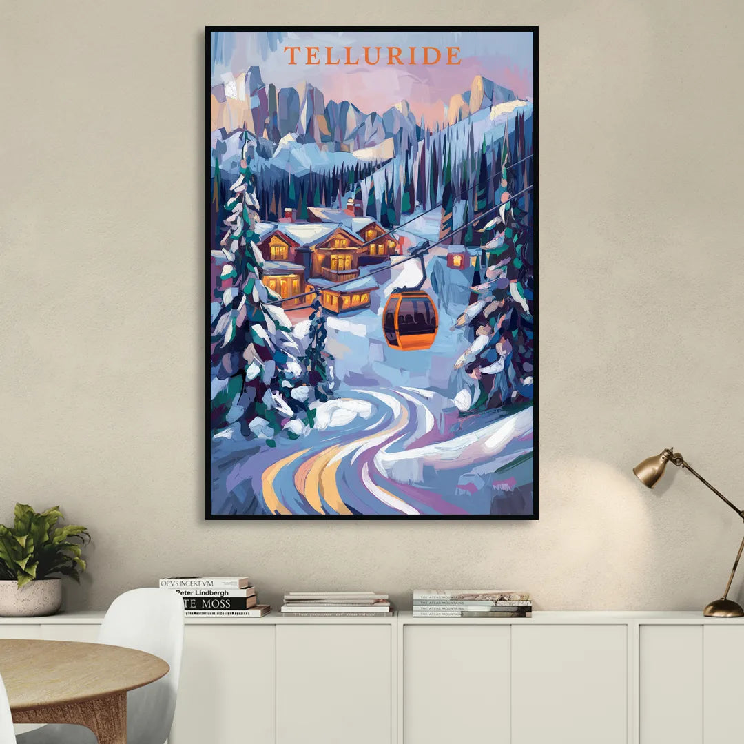 Telluride Winter Wonderland Sitting Room - Black Canvas Wall Art