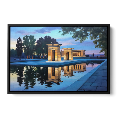 Temple of Debod Twilight Front - Black Canvas Wall Art
