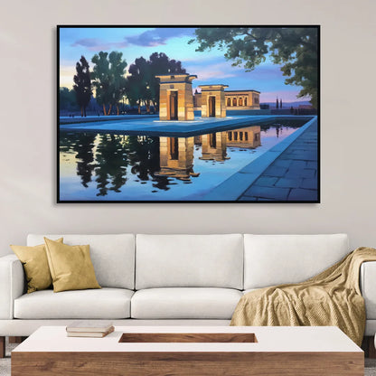 Temple of Debod Twilight Living Room - Black Canvas Wall Art