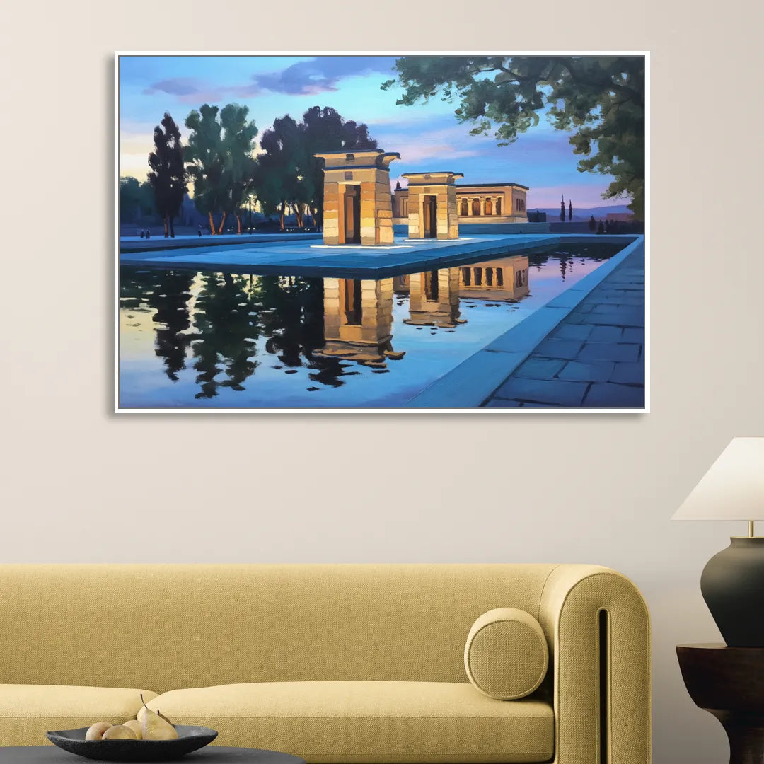 Temple of Debod Twilight Sitting Room - White Canvas Wall Art