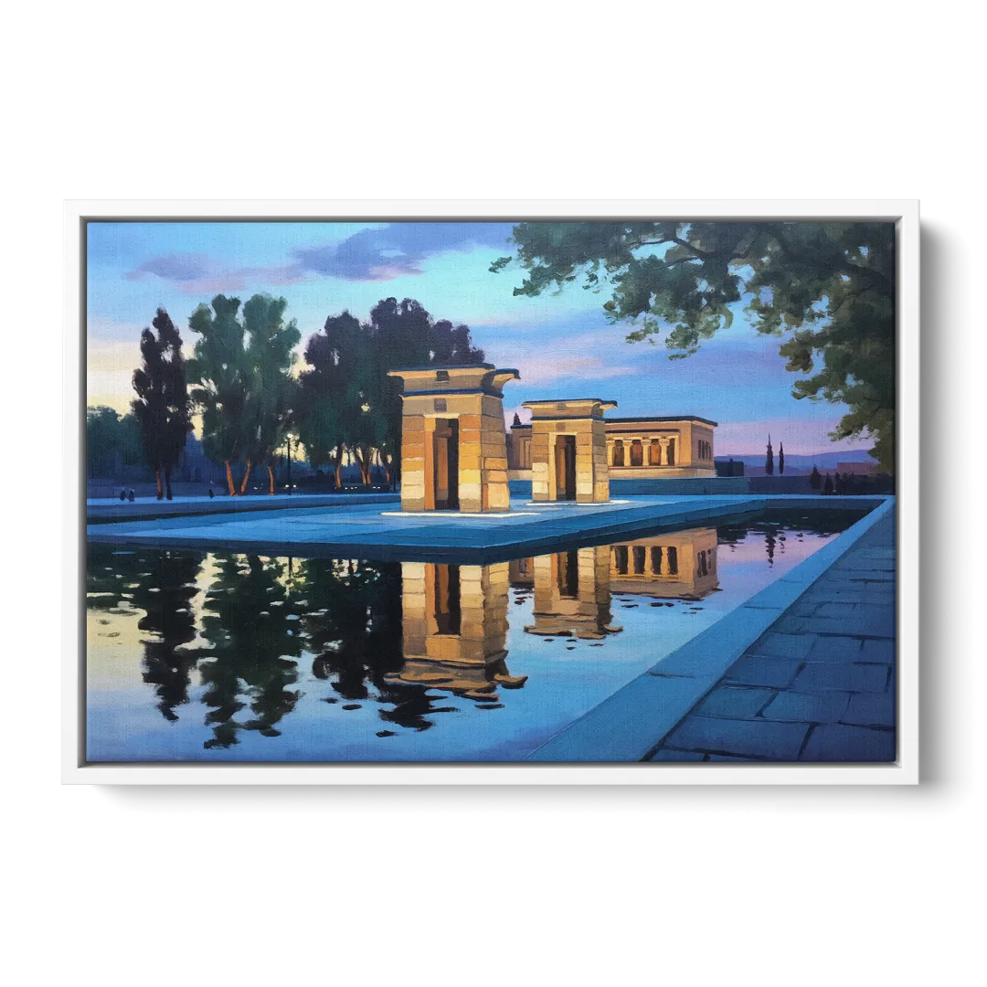 Temple of Debod Twilight Front - White Canvas Wall Art