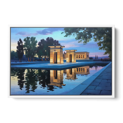 Temple of Debod Twilight Front - White Canvas Wall Art