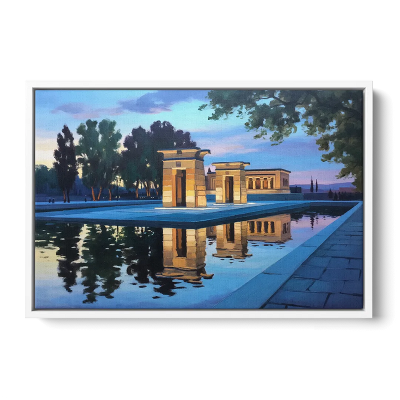 Temple of Debod Twilight Front - White Canvas Wall Art