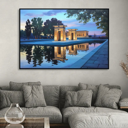 Temple of Debod Twilight Sitting Room - Black Canvas Wall Art