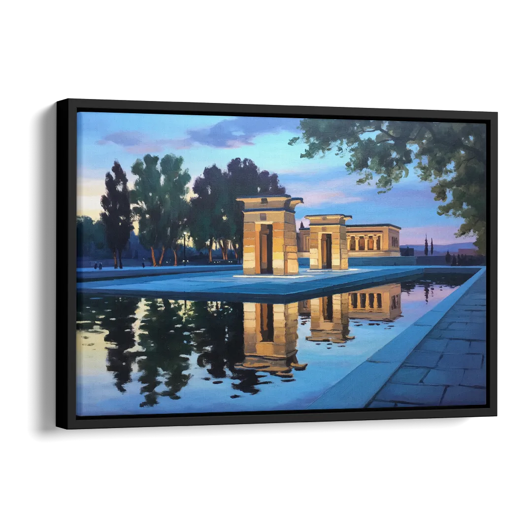 Temple of Debod Twilight Side - Black Canvas Wall Art