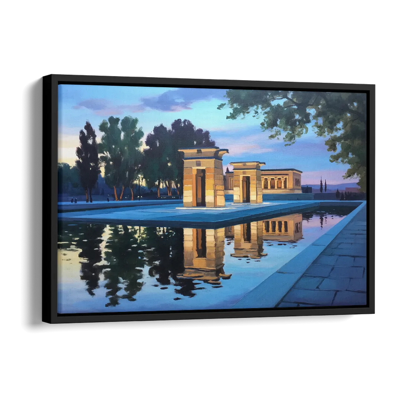 Temple of Debod Twilight Side - Black Canvas Wall Art