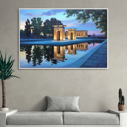 Temple of Debod Twilight Living Room - White Canvas Wall Art